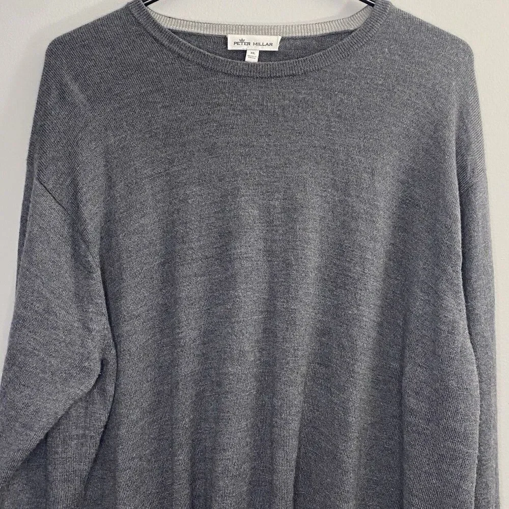 Peter Millar Men's Merino Wool Silk Nylon Blend Gray Pullover Sweater Sz XL‎